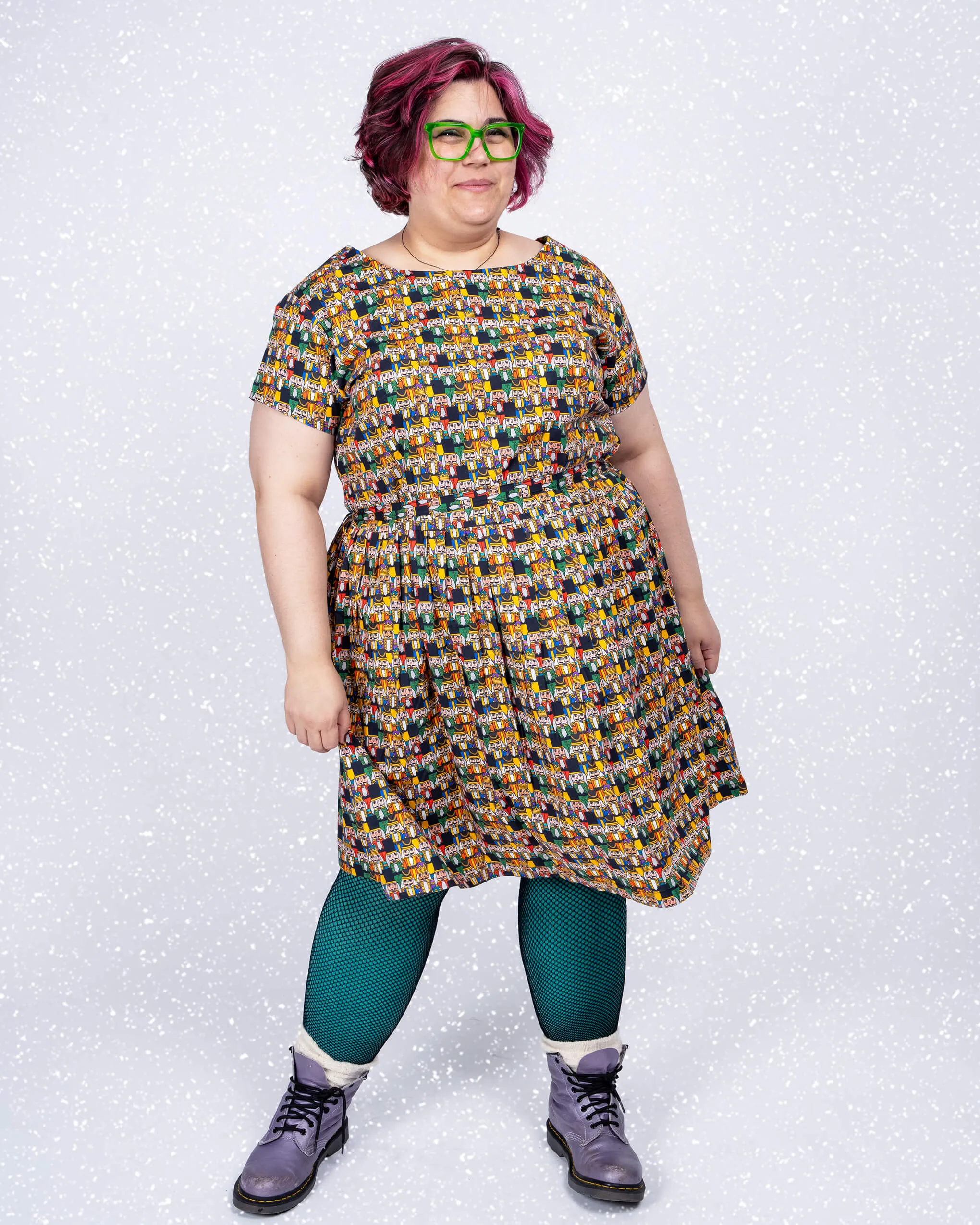 Festive: Nutcracker Parade Stretch Belted Tea Dress with Pockets