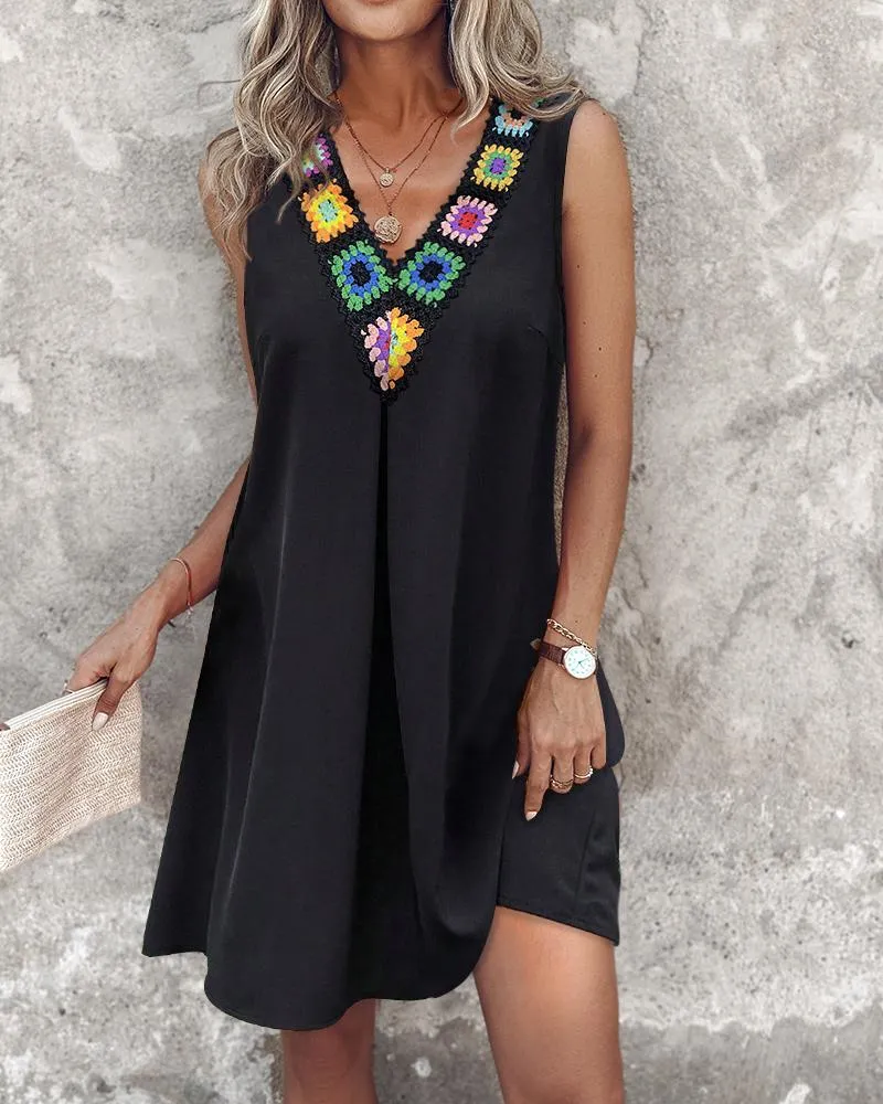 Floral Pattern V Neck Casual Dress