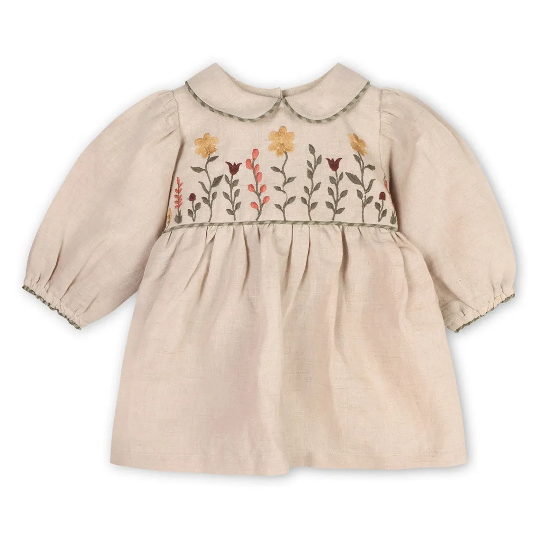 Floral Peter Pan Baby Dress & Fancy Bloomer (Linen Blend)