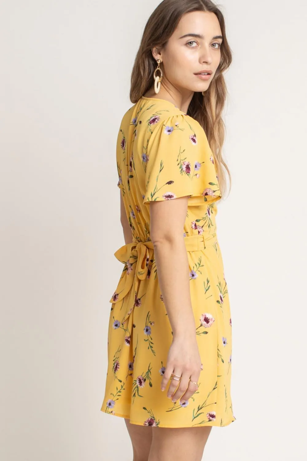 Floral Wrap Dress (Yellow)