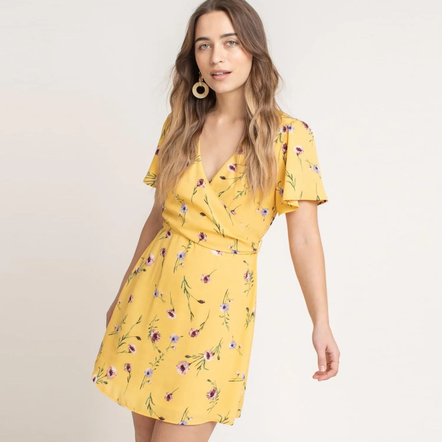 Floral Wrap Dress (Yellow)
