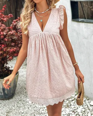 Flutter Sleeve Hollow out Casual Dress