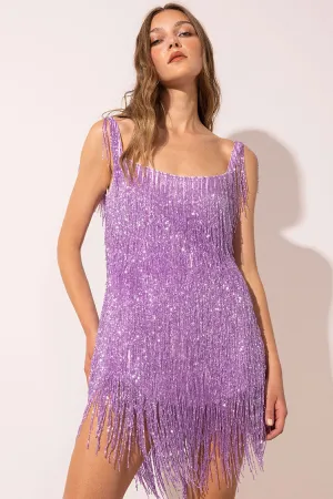 Flytonn-nye outfits Sparkly Scoop Neck Sleeveless Gatsby Fringe Flapper Party Mini Dress - Violet