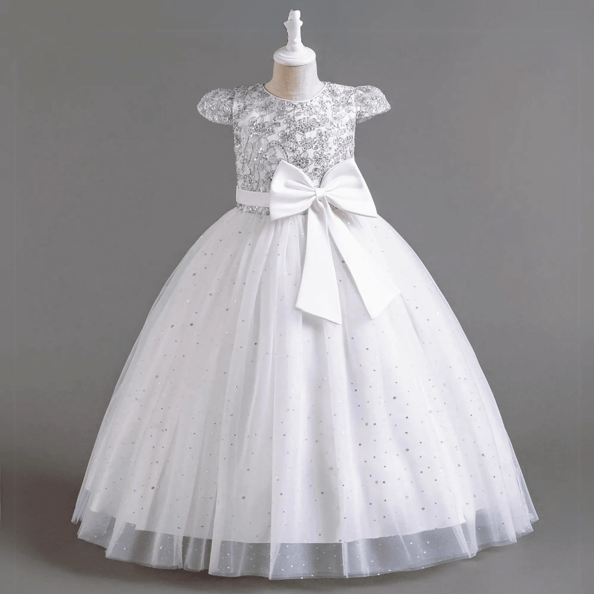 Girls Princess Bridesmaid Dress Kids Long Ball Gowns Children Wedding Birthday Party Bow Lace Dresses Christmas