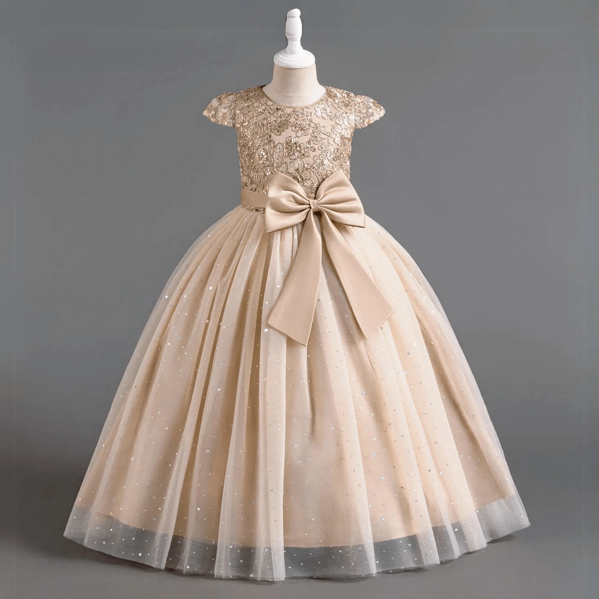 Girls Princess Bridesmaid Dress Kids Long Ball Gowns Children Wedding Birthday Party Bow Lace Dresses Christmas