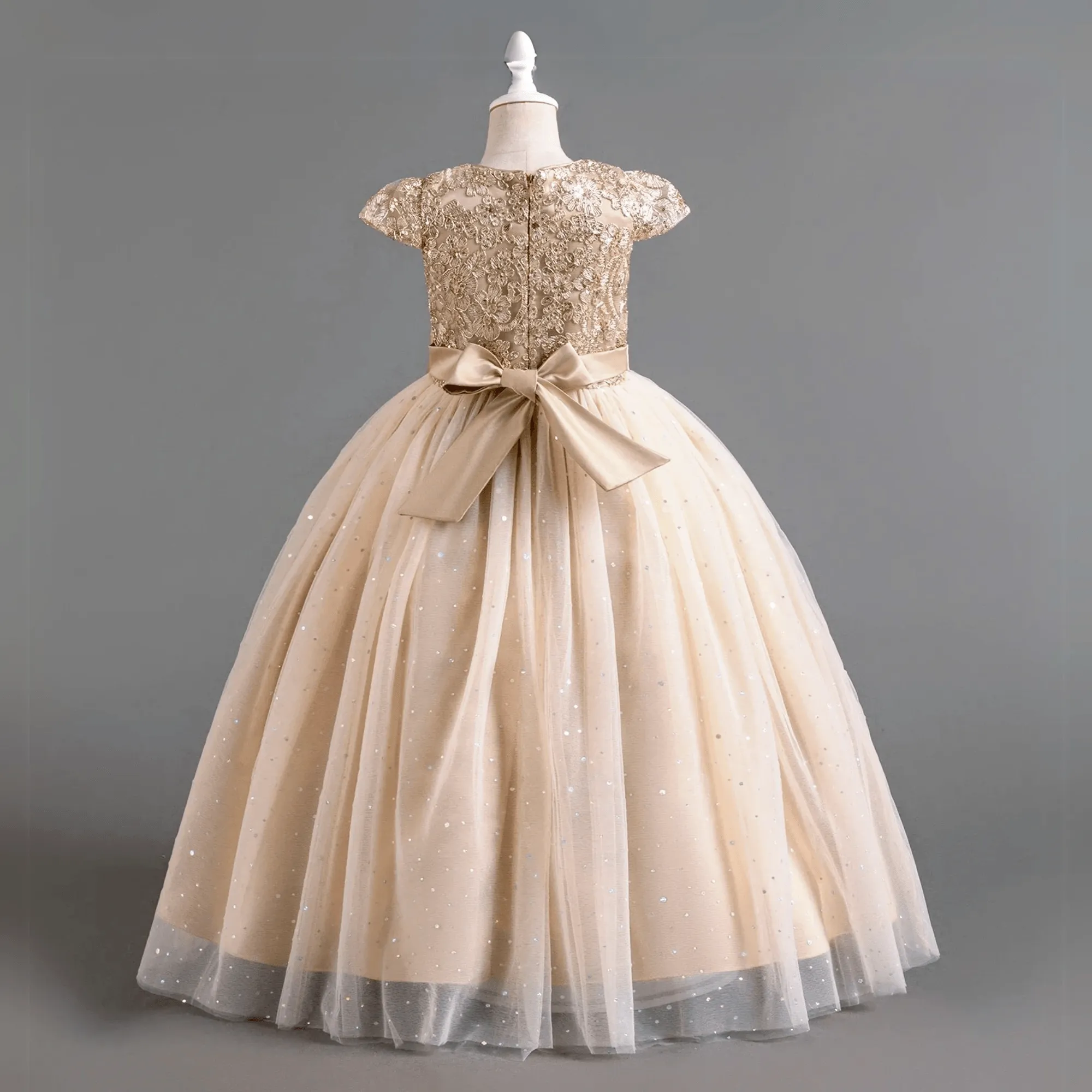 Girls Princess Bridesmaid Dress Kids Long Ball Gowns Children Wedding Birthday Party Bow Lace Dresses Christmas