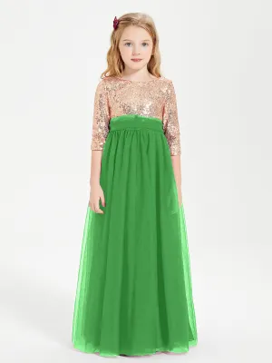 Glamorous Junior Bridesmaid Dresses Sequined Top Green