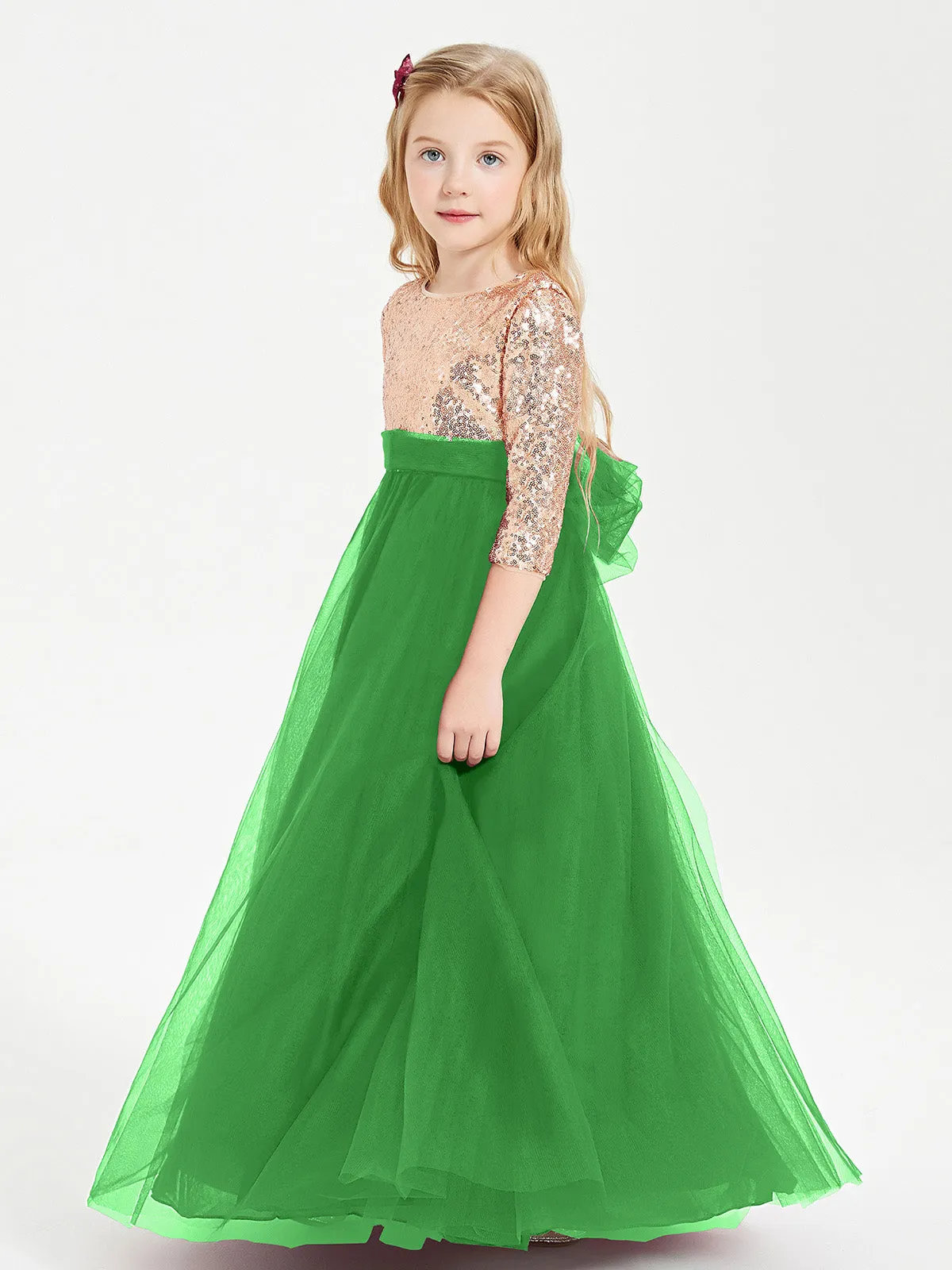 Glamorous Junior Bridesmaid Dresses Sequined Top Green