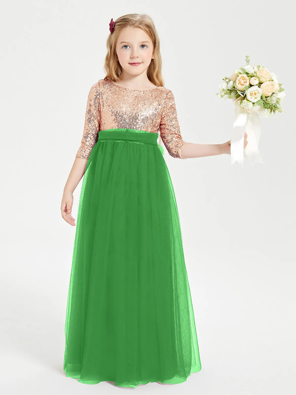 Glamorous Junior Bridesmaid Dresses Sequined Top Green