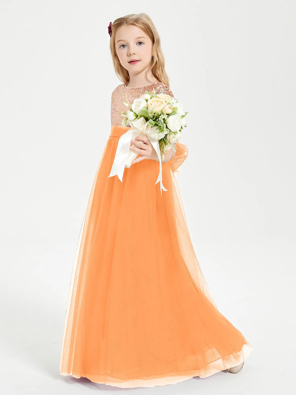 Glamorous Junior Bridesmaid Dresses Sequined Top Orange