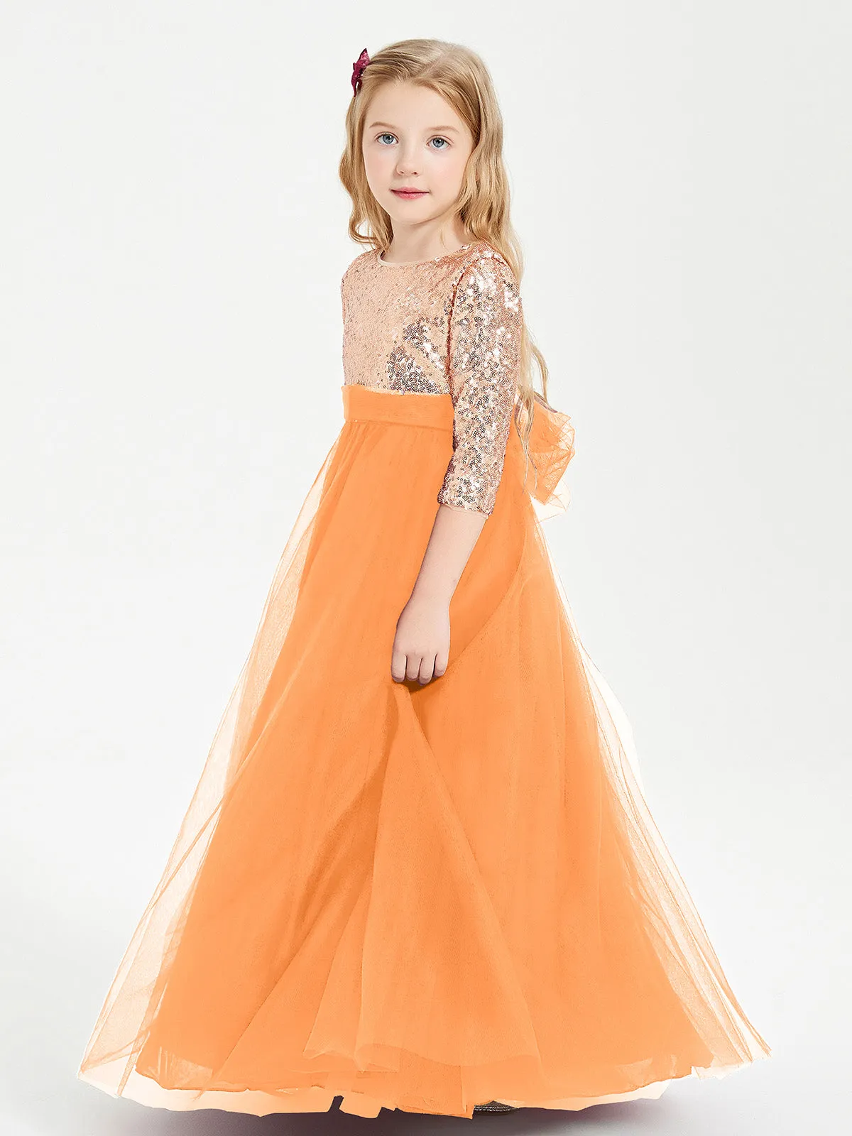 Glamorous Junior Bridesmaid Dresses Sequined Top Orange
