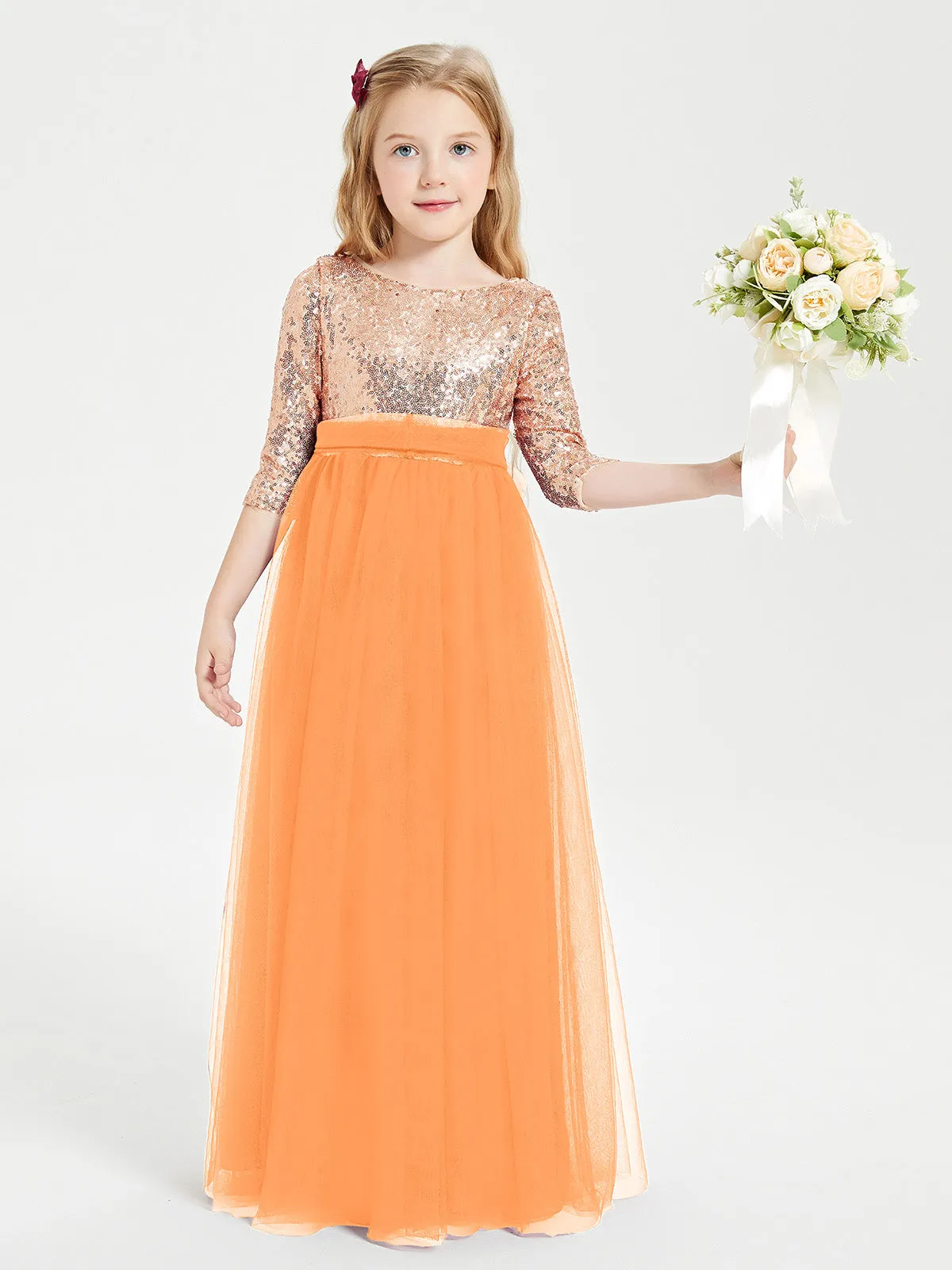 Glamorous Junior Bridesmaid Dresses Sequined Top Orange