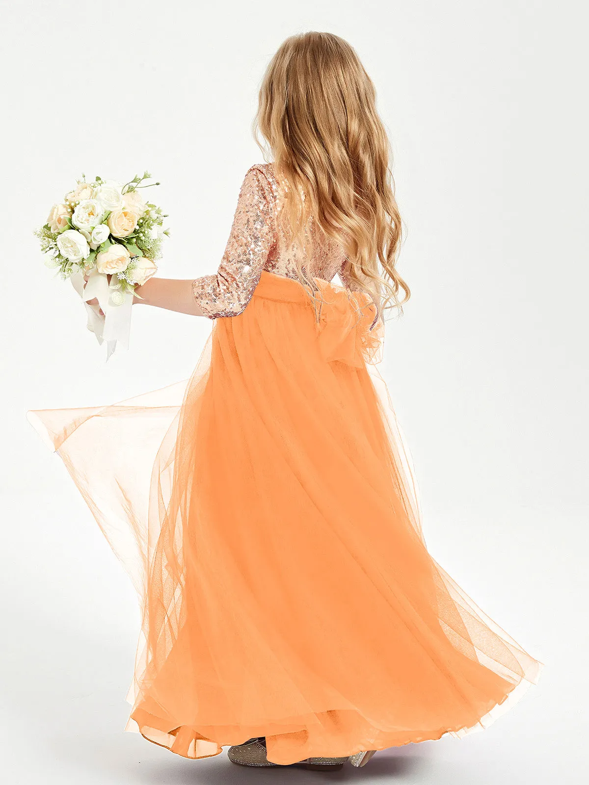 Glamorous Junior Bridesmaid Dresses Sequined Top Orange