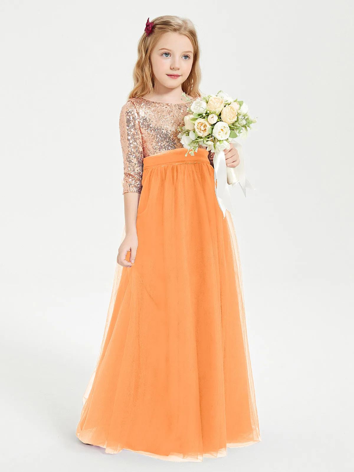 Glamorous Junior Bridesmaid Dresses Sequined Top Orange