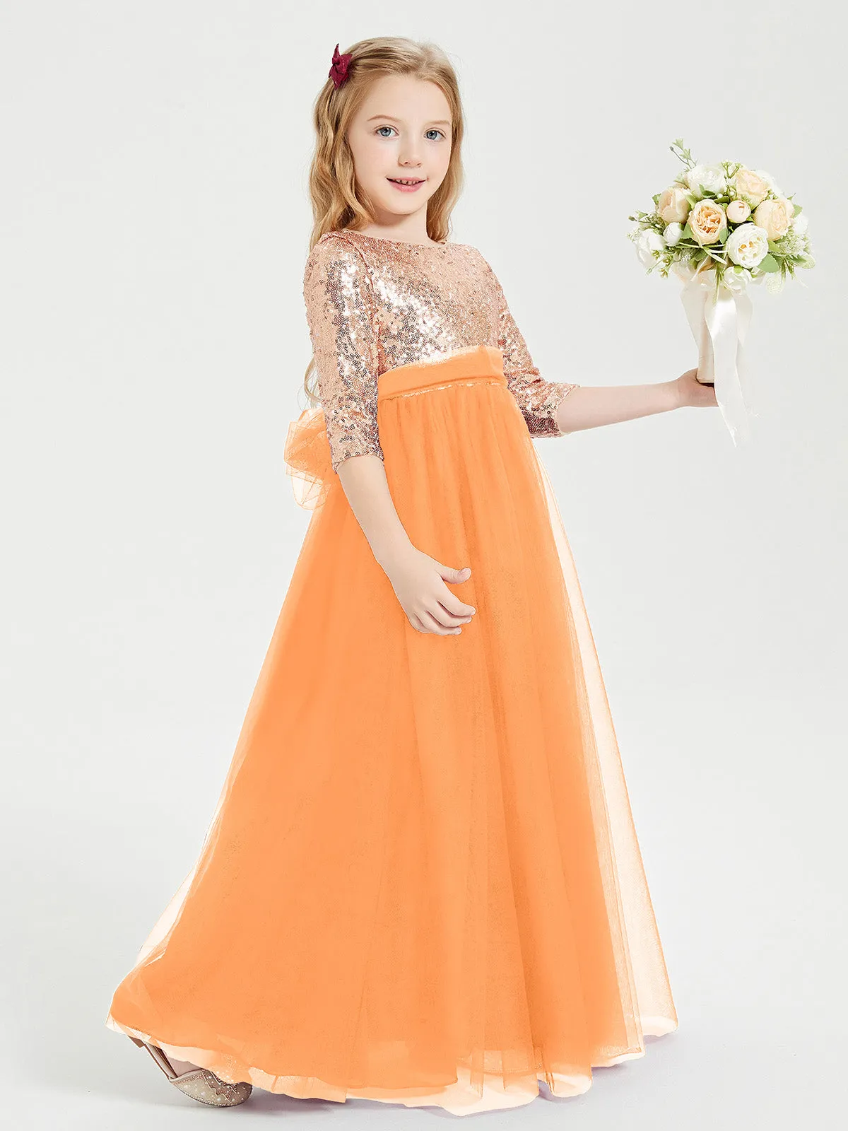 Glamorous Junior Bridesmaid Dresses Sequined Top Orange