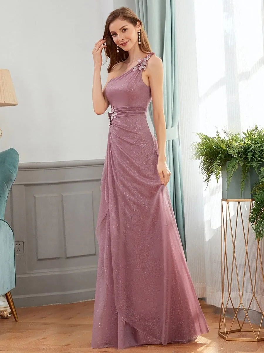 Glamorous One Shoulder Evening Dresses with Aplique