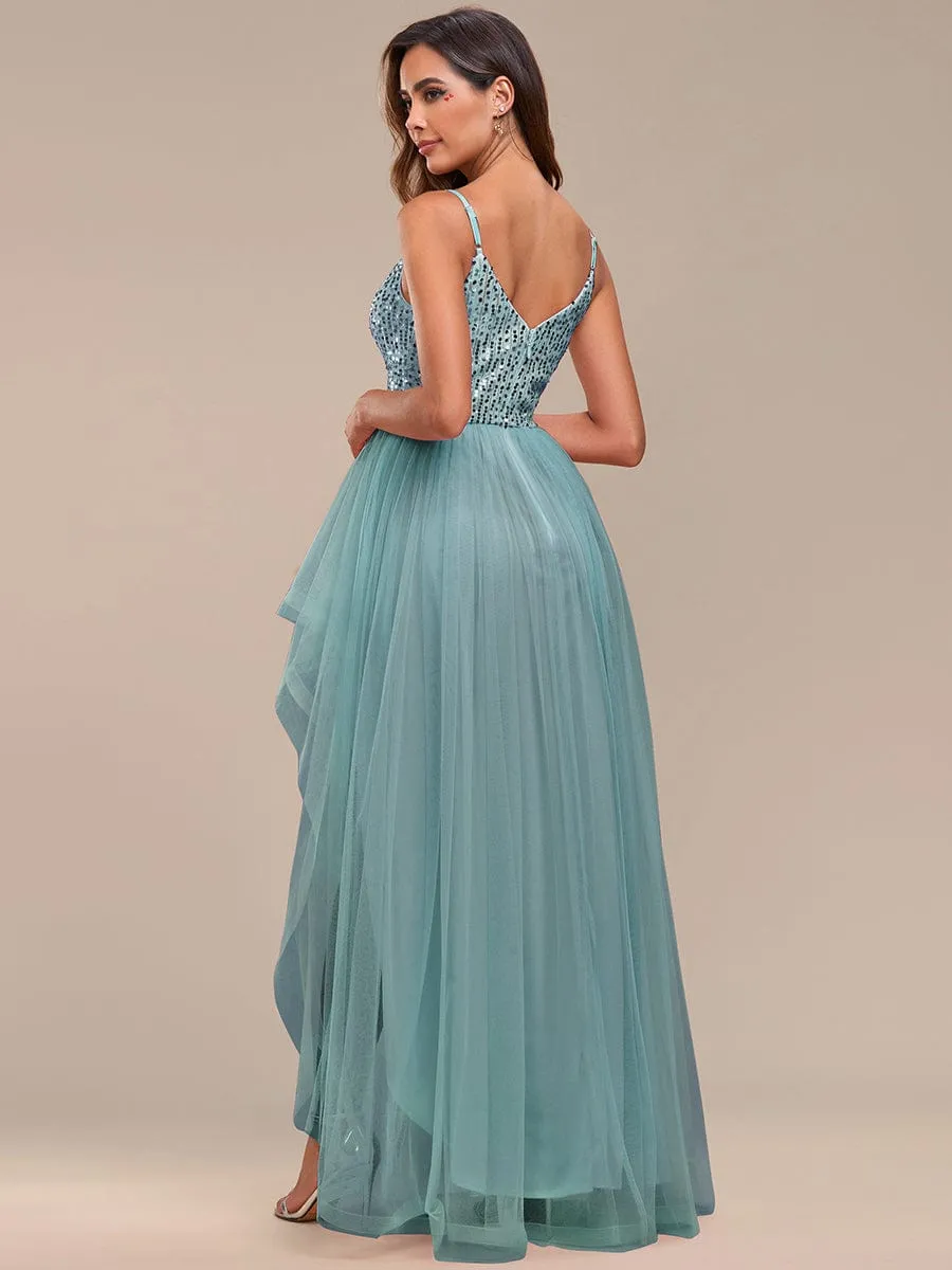 Glamorous Sleeveless Sequin High Low Evening Dress