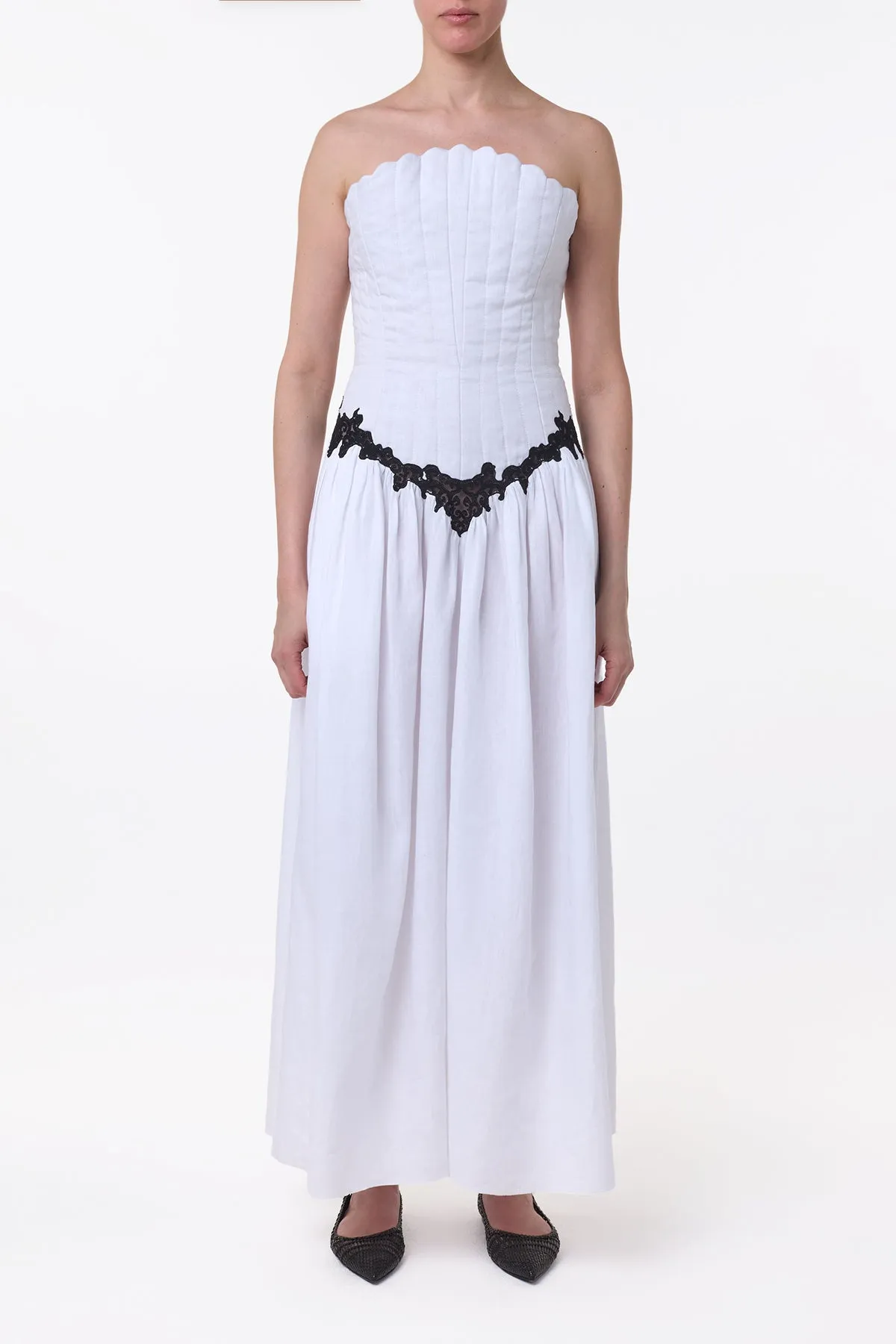 Glenn Lace Maxi Dress in White Aloe Linen