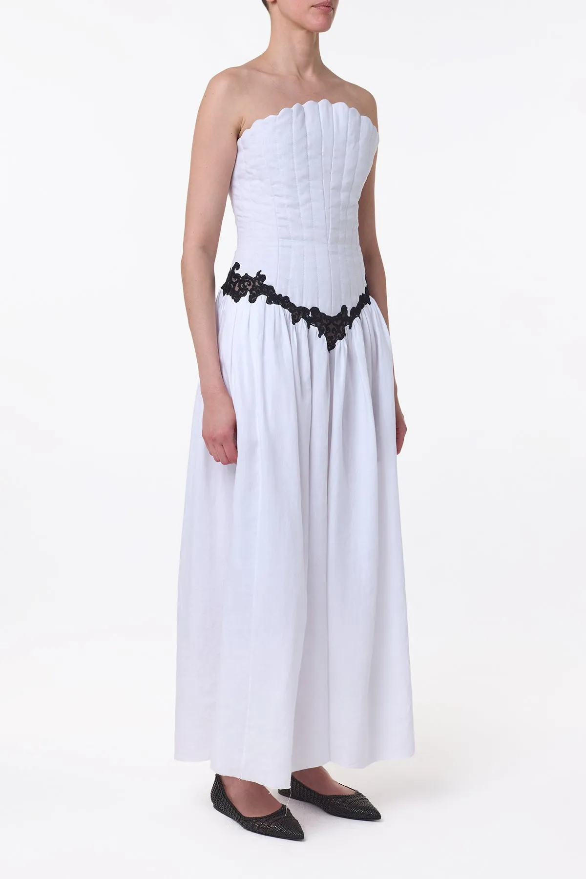 Glenn Lace Maxi Dress in White Aloe Linen
