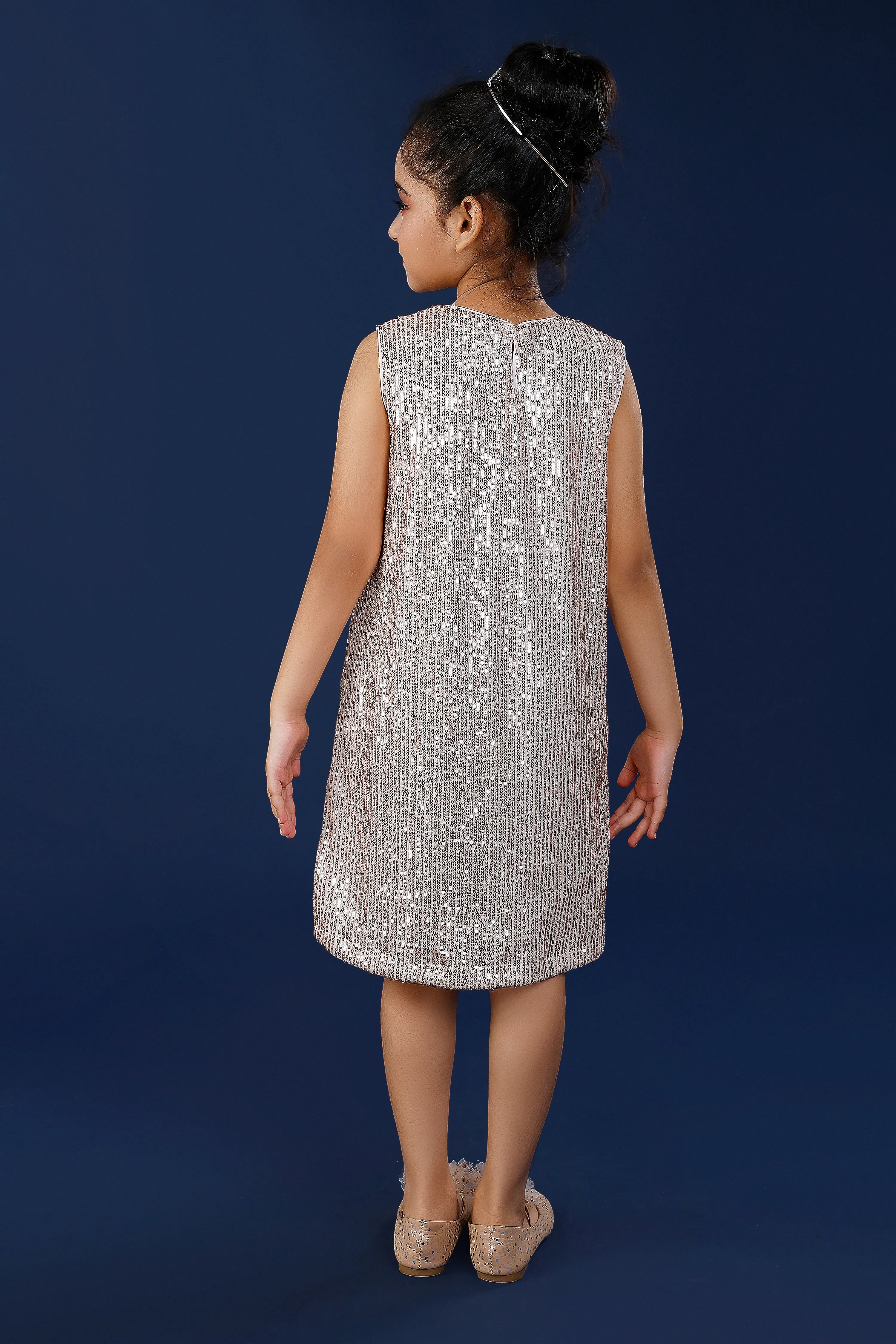 Golden Sequinned Elegant Girls Party Dress