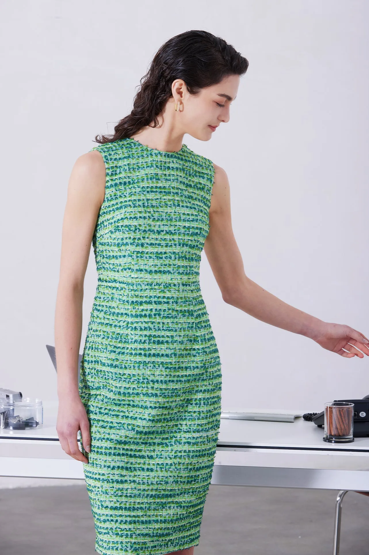 GREEN TWEED DRESS