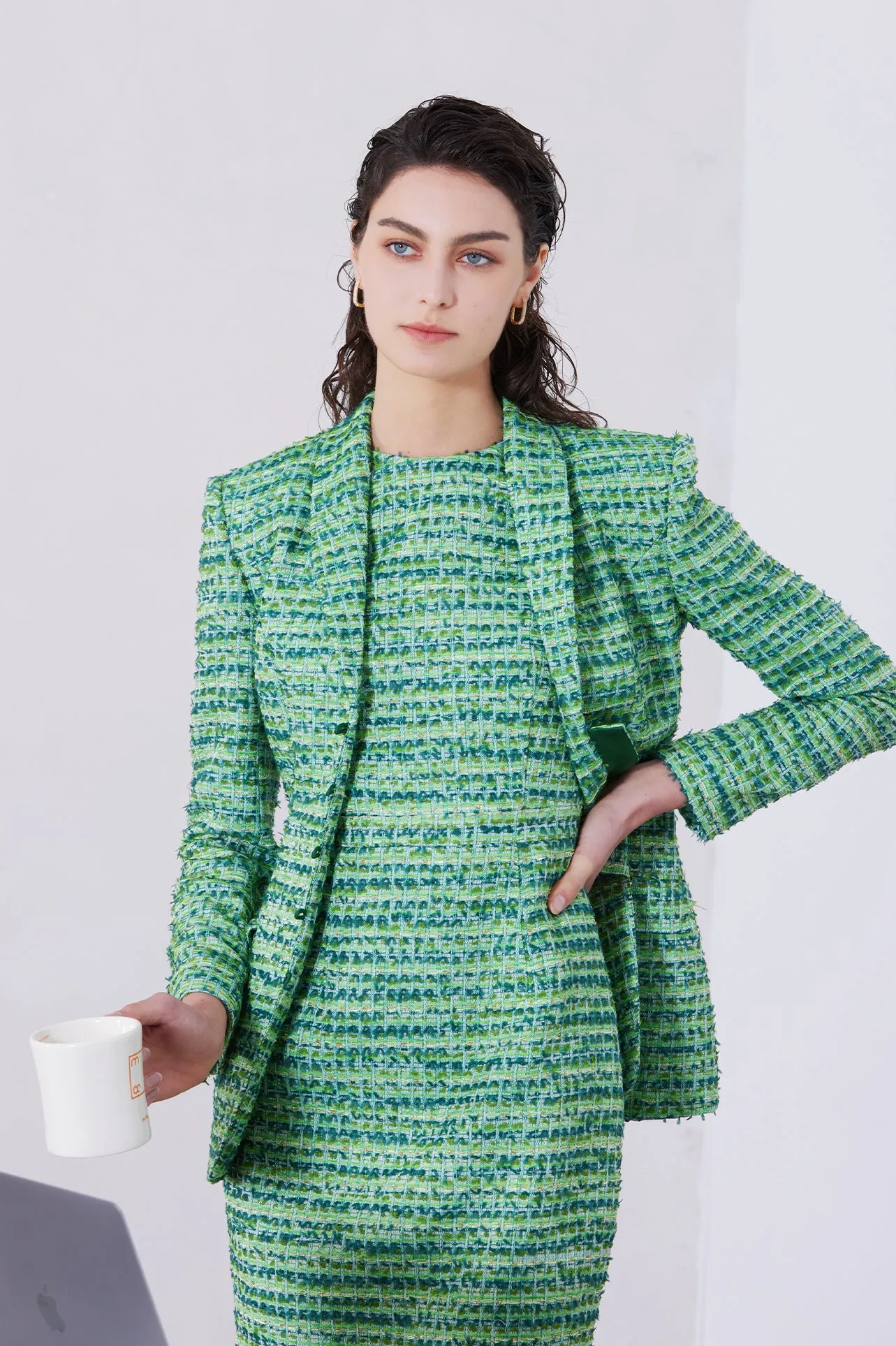 GREEN TWEED DRESS