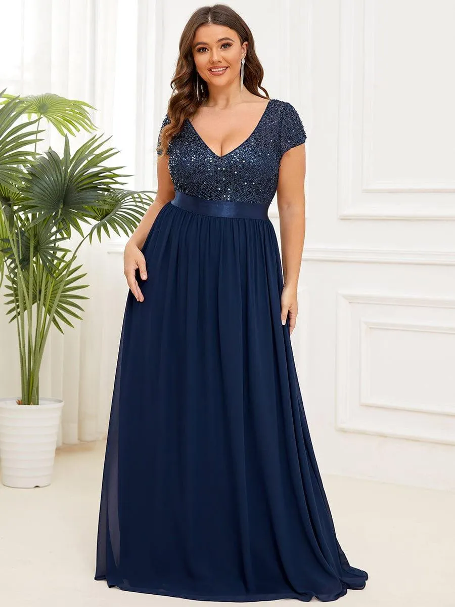 Greta | Empire Waist V-Neck Cap Sleeve Chiffon Formal Evening Dress