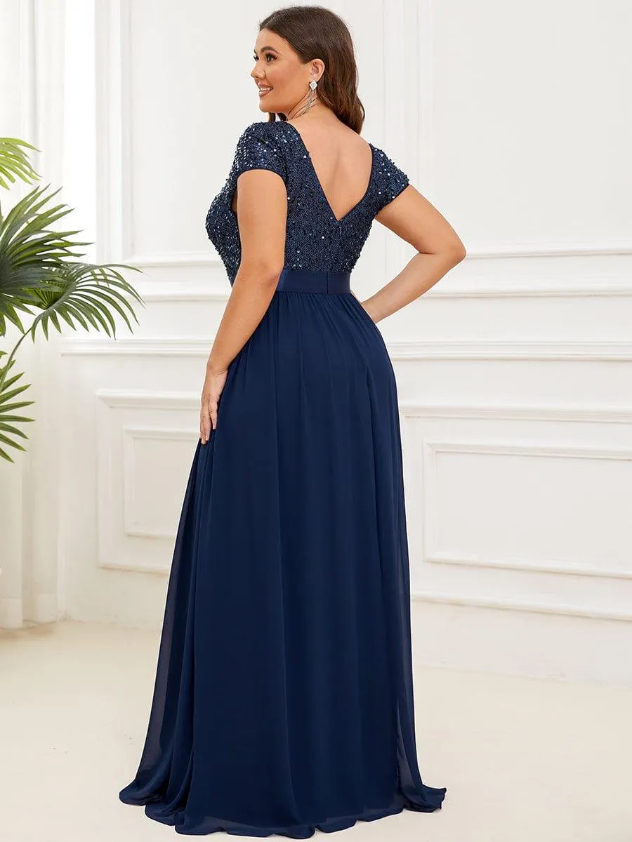 Greta | Empire Waist V-Neck Cap Sleeve Chiffon Formal Evening Dress