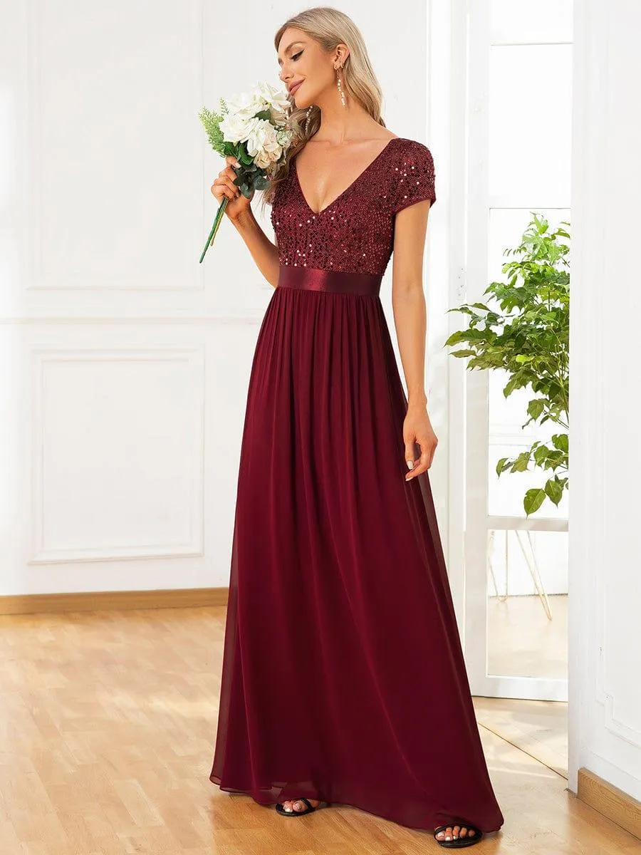Greta | Empire Waist V-Neck Cap Sleeve Chiffon Formal Evening Dress