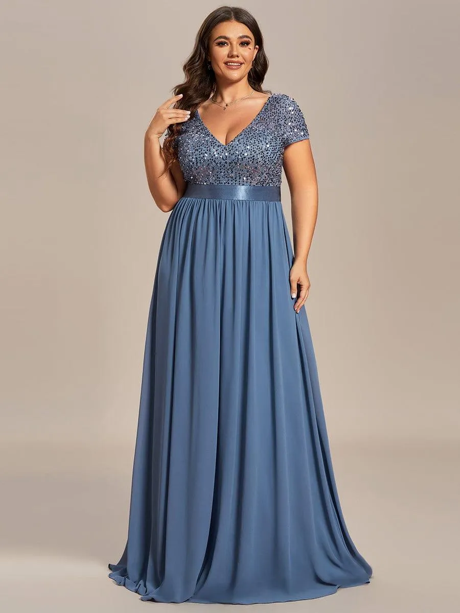 Greta | Empire Waist V-Neck Cap Sleeve Chiffon Formal Evening Dress