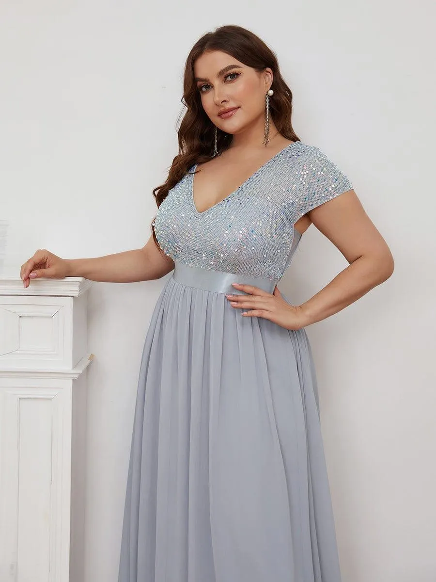 Greta | Empire Waist V-Neck Cap Sleeve Chiffon Formal Evening Dress