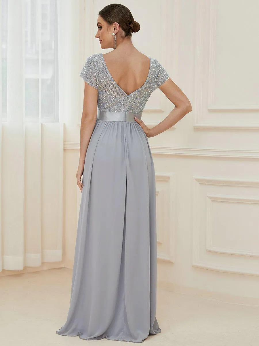Greta | Empire Waist V-Neck Cap Sleeve Chiffon Formal Evening Dress