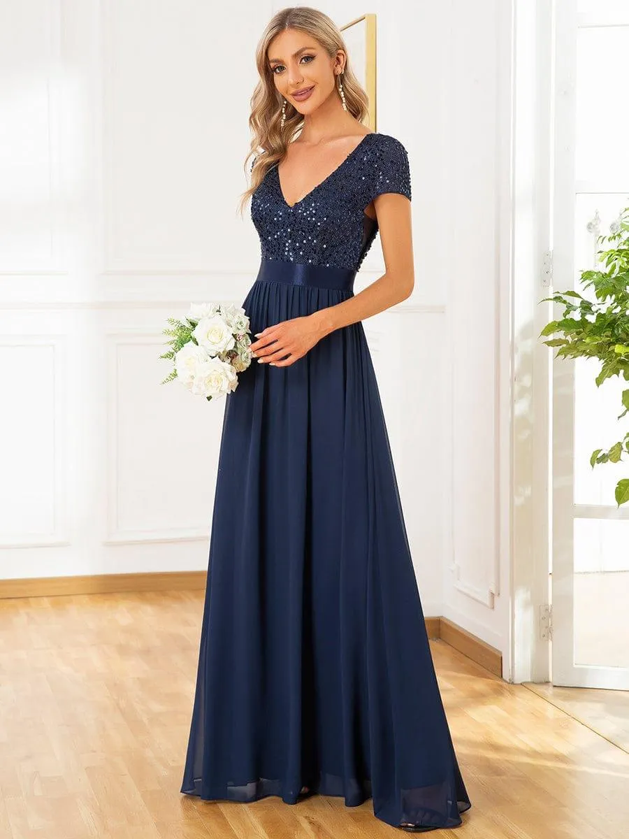 Greta | Empire Waist V-Neck Cap Sleeve Chiffon Formal Evening Dress