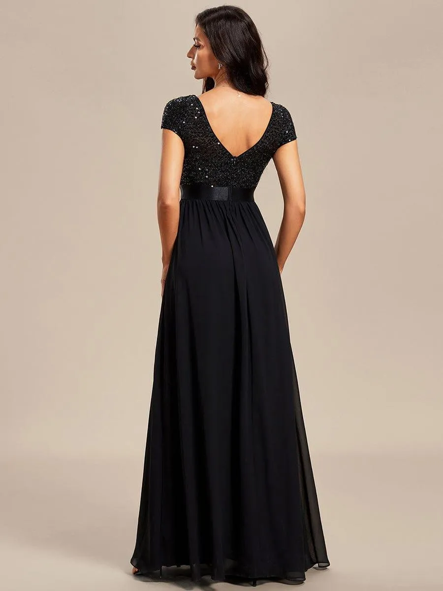 Greta | Empire Waist V-Neck Cap Sleeve Chiffon Formal Evening Dress