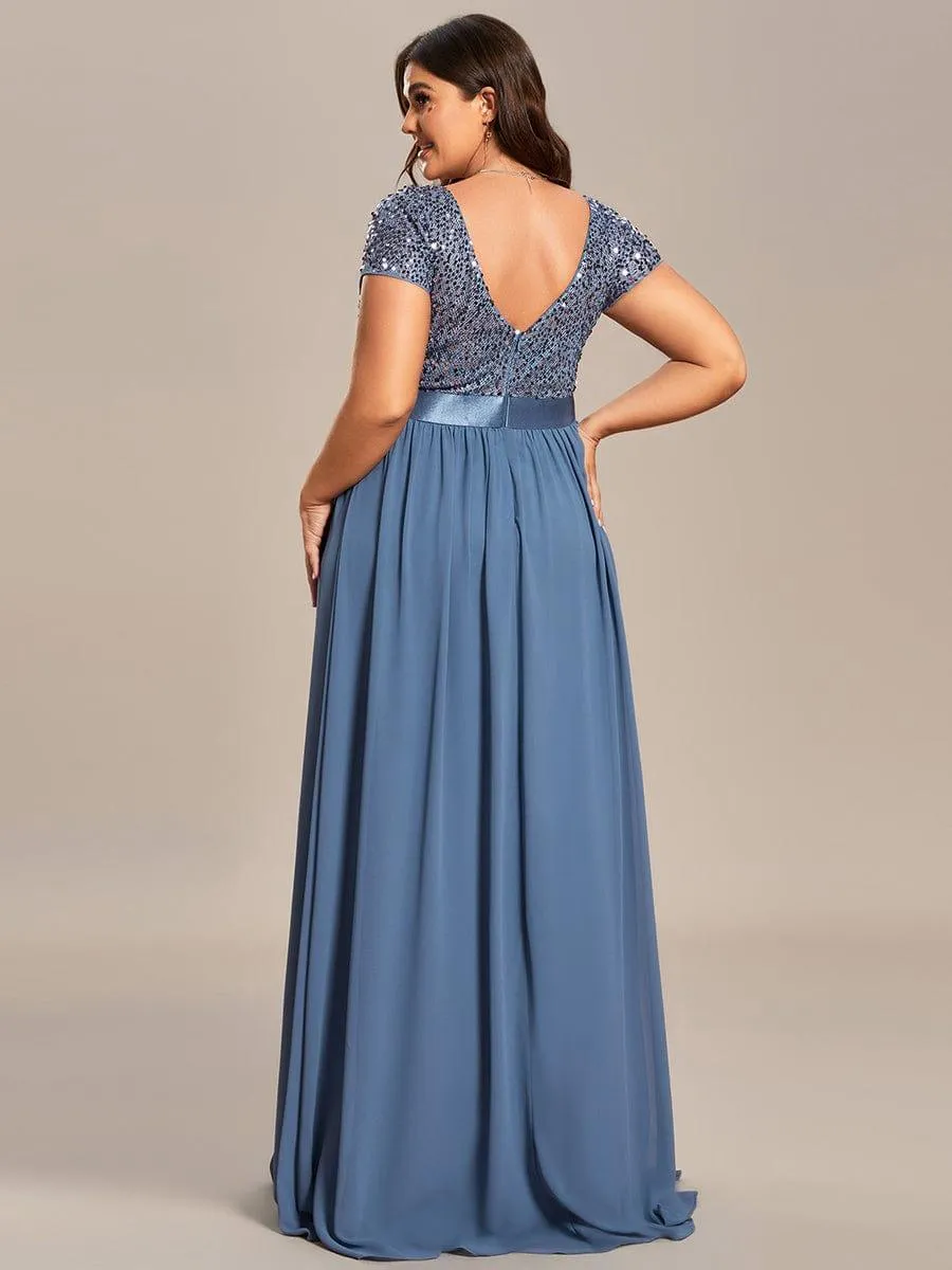 Greta | Empire Waist V-Neck Cap Sleeve Chiffon Formal Evening Dress
