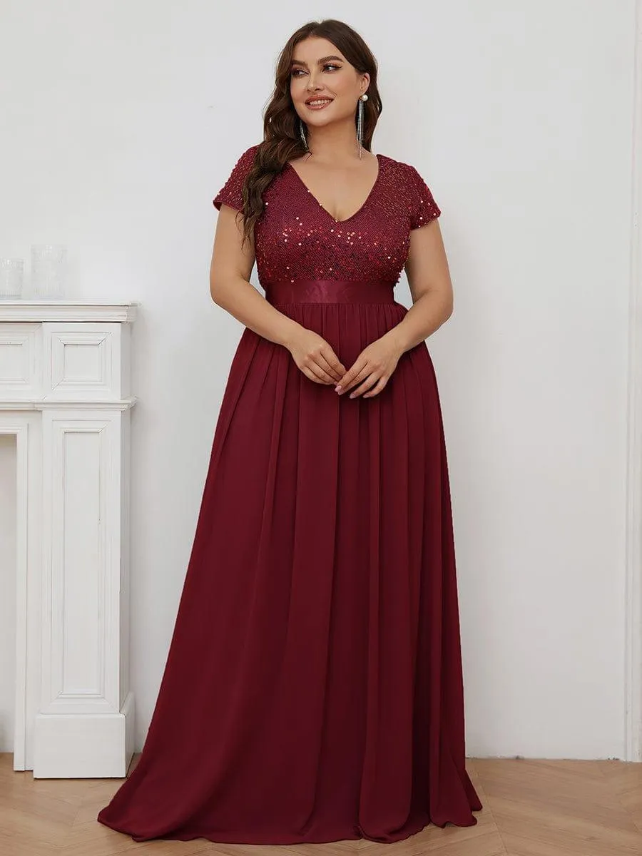 Greta | Empire Waist V-Neck Cap Sleeve Chiffon Formal Evening Dress