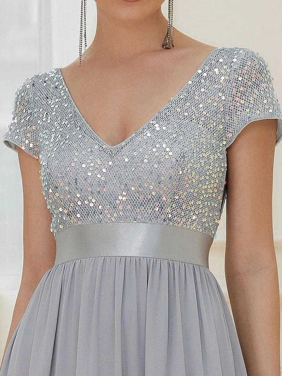 Greta | Empire Waist V-Neck Cap Sleeve Chiffon Formal Evening Dress