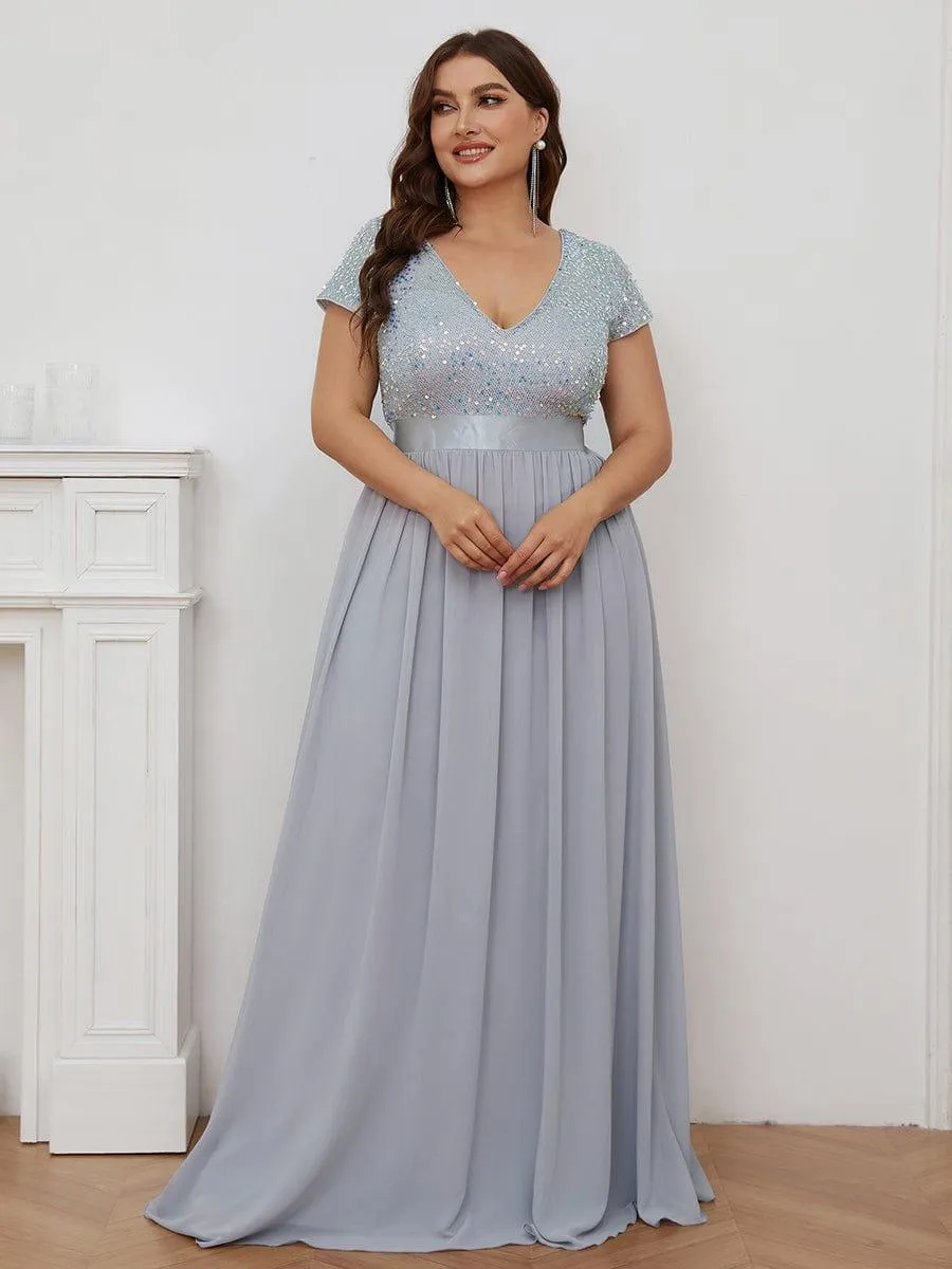 Greta | Empire Waist V-Neck Cap Sleeve Chiffon Formal Evening Dress