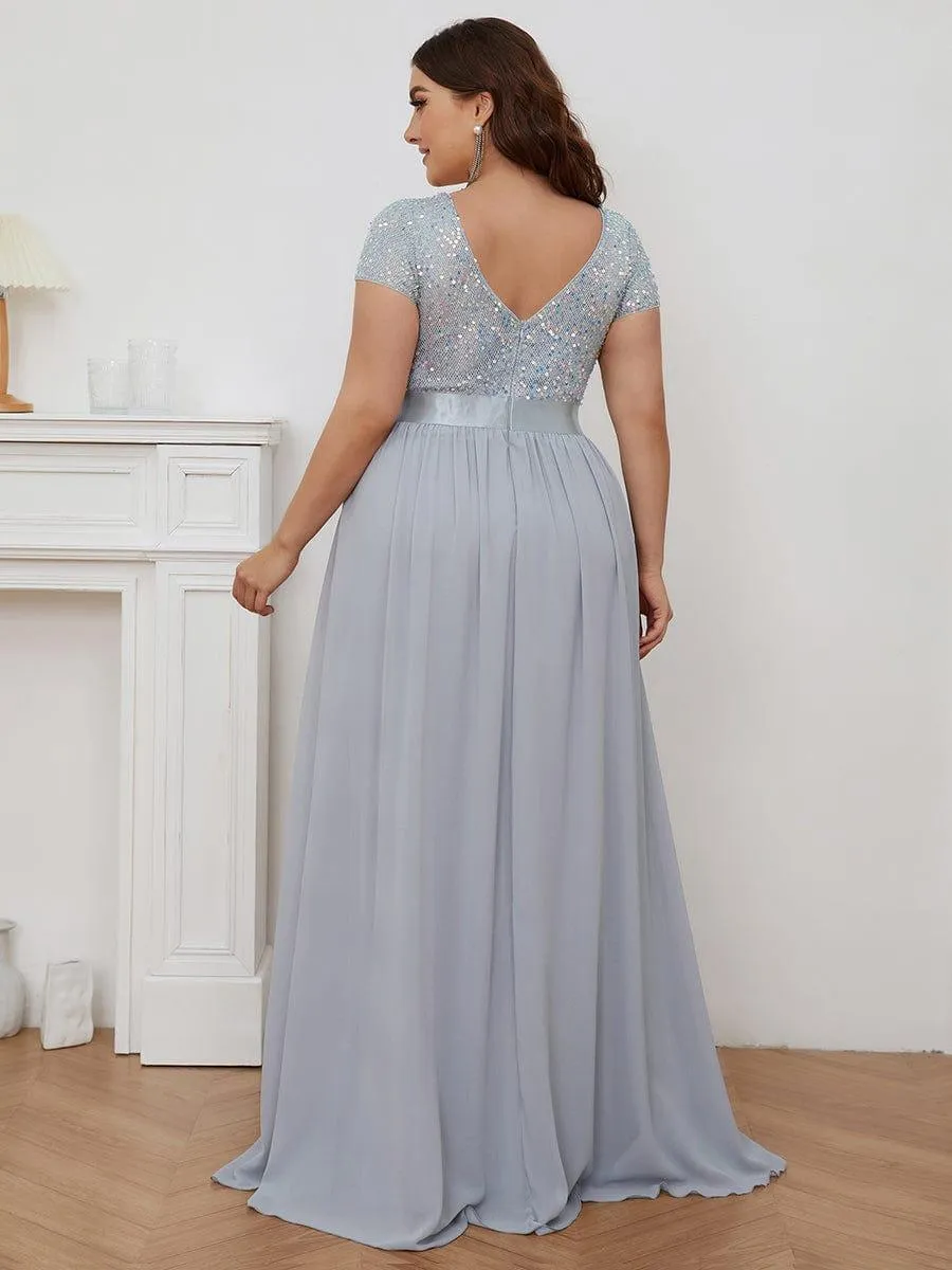 Greta | Empire Waist V-Neck Cap Sleeve Chiffon Formal Evening Dress