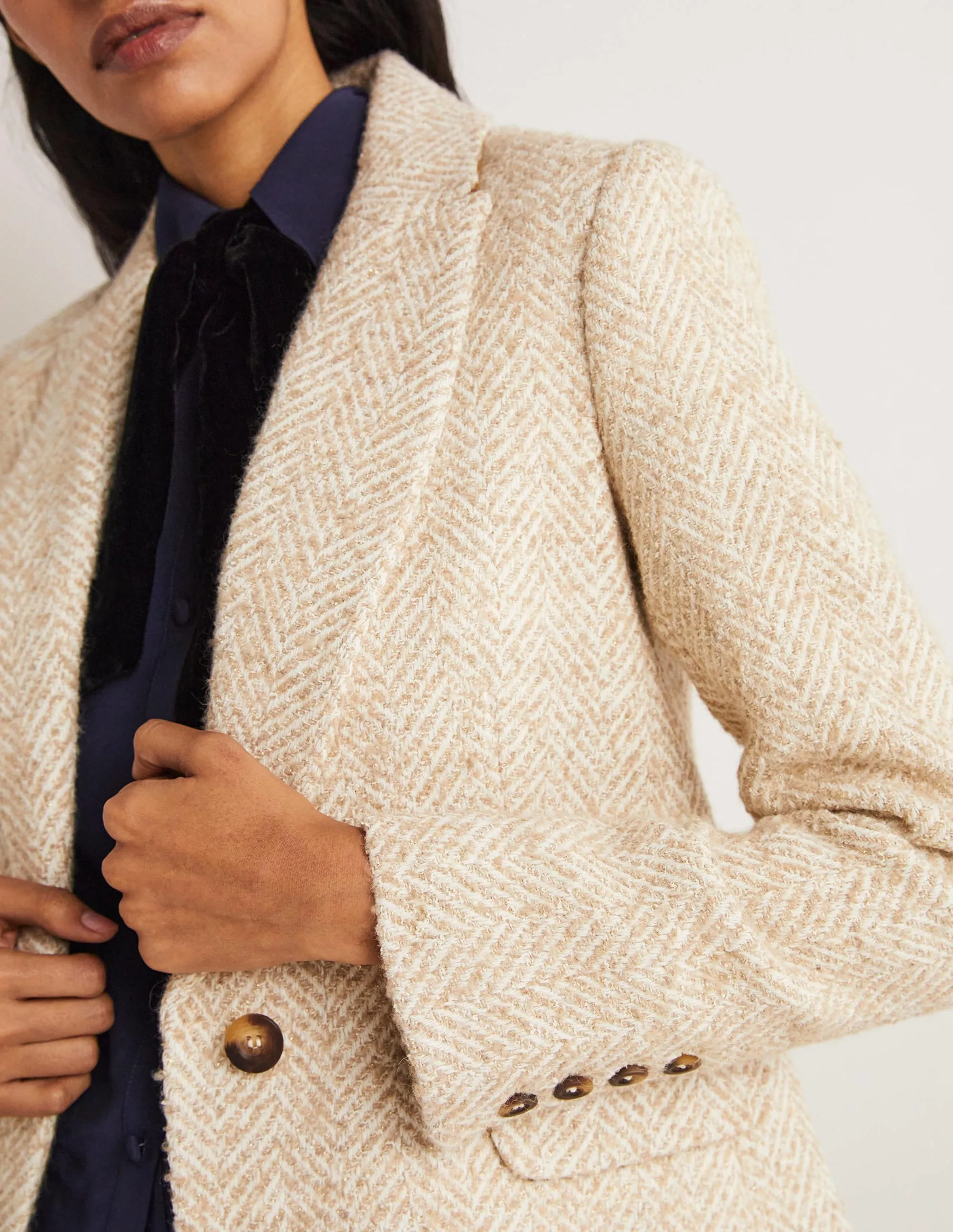 Herringbone Party Blazer-Gold Metallic Herringbone