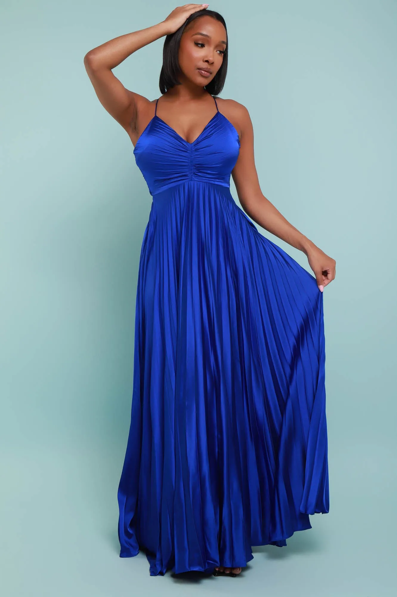 Hit The Lights Pleated Maxi Dress - Blue