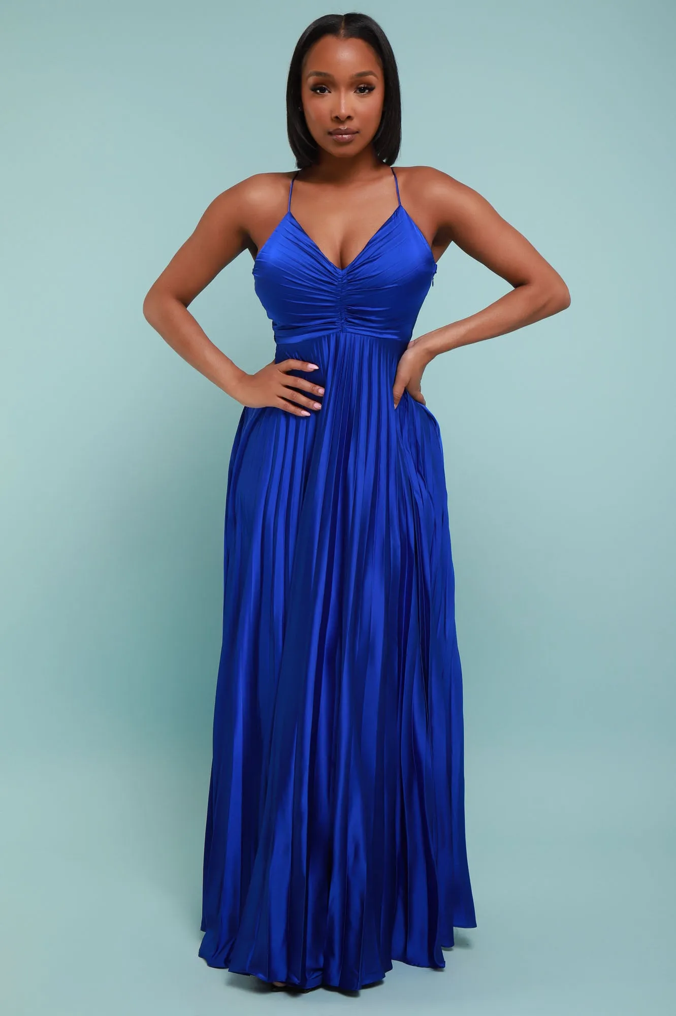Hit The Lights Pleated Maxi Dress - Blue