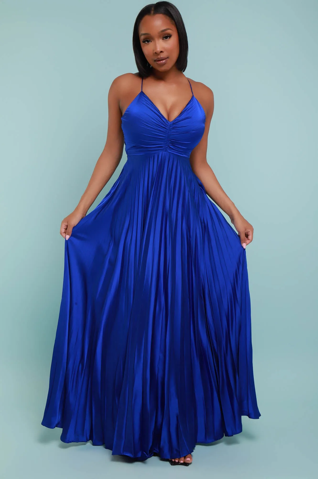 Hit The Lights Pleated Maxi Dress - Blue