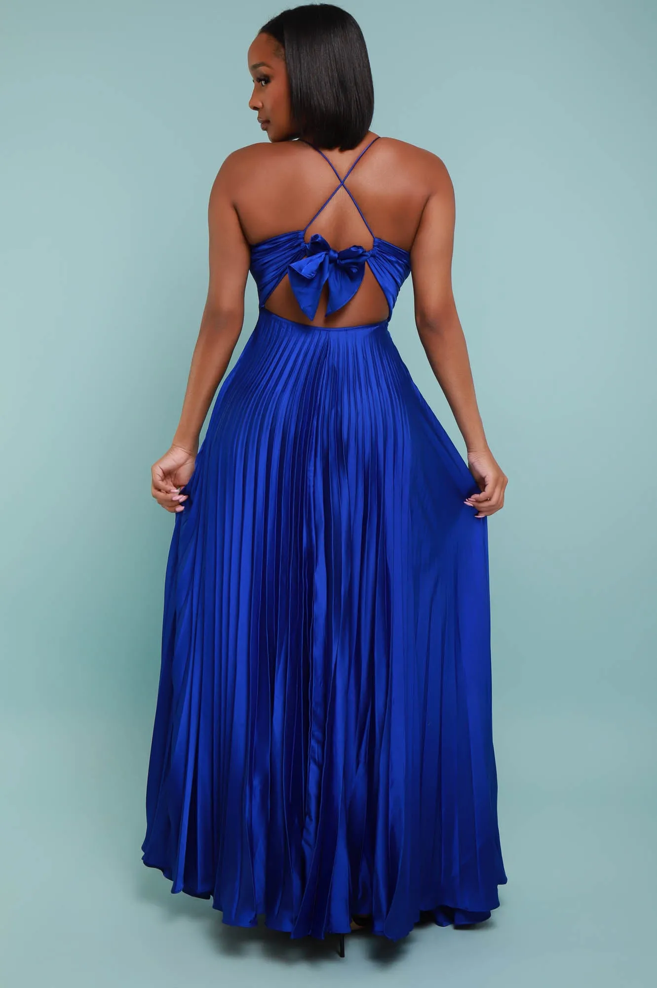 Hit The Lights Pleated Maxi Dress - Blue