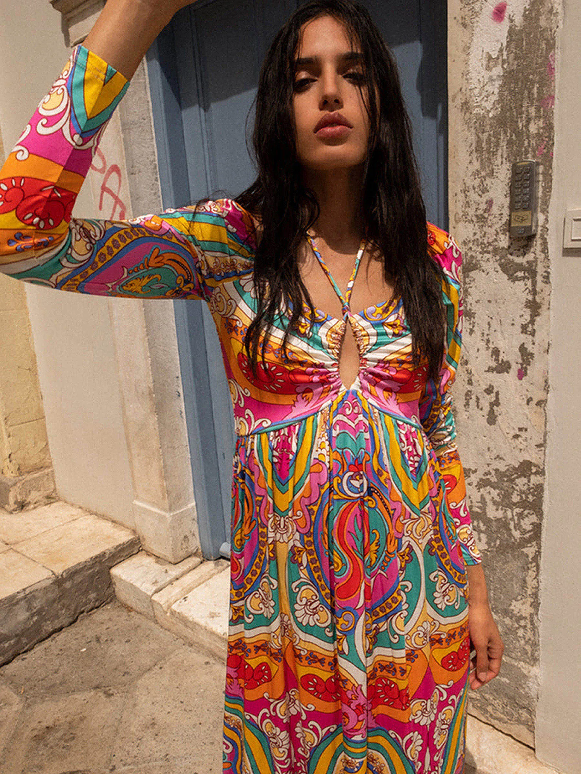 India maxi dress in Bia red print