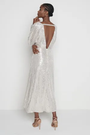 Irina V-Neck Sequin Midaxi Dress - Silver