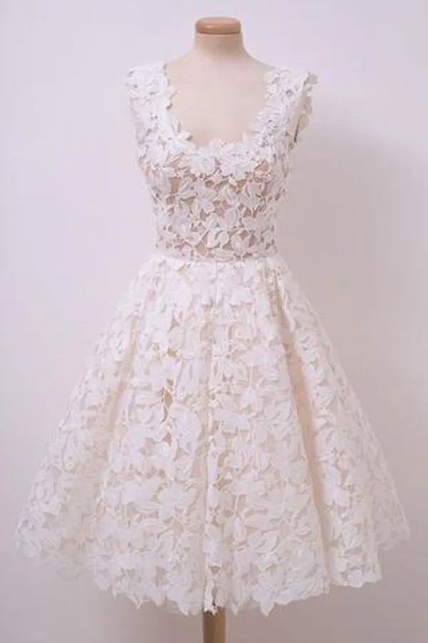 Ivory Lace A-line Square Neck Homecoming Dresses | Short Prom Dresses, SH451