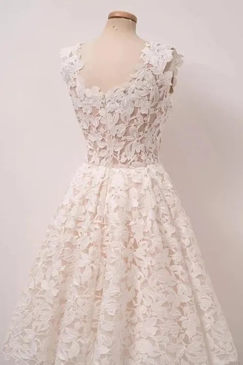 Ivory Lace A-line Square Neck Homecoming Dresses | Short Prom Dresses, SH451