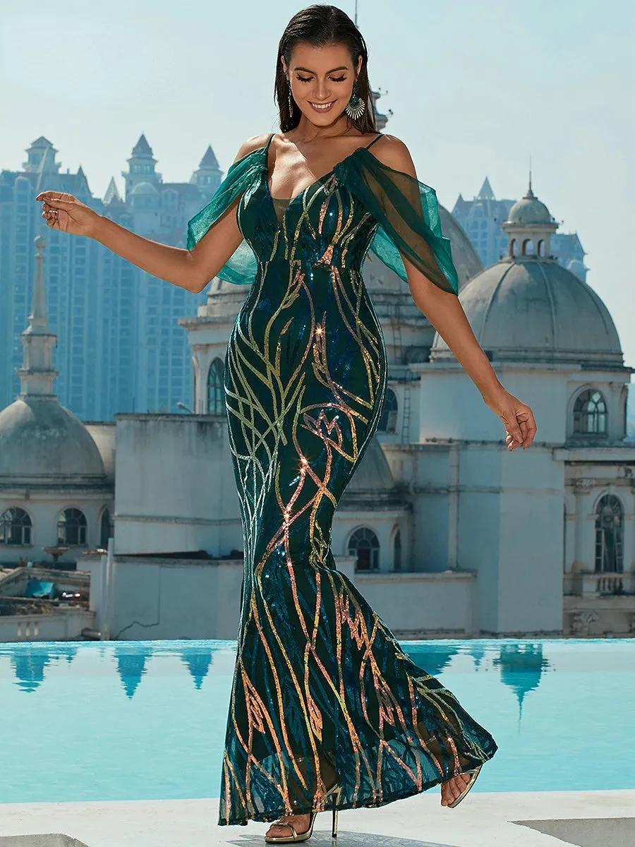 JuliaFashion - 2024 Sequin Sexy Backless Bodycon Even Maxi Elegant Dress