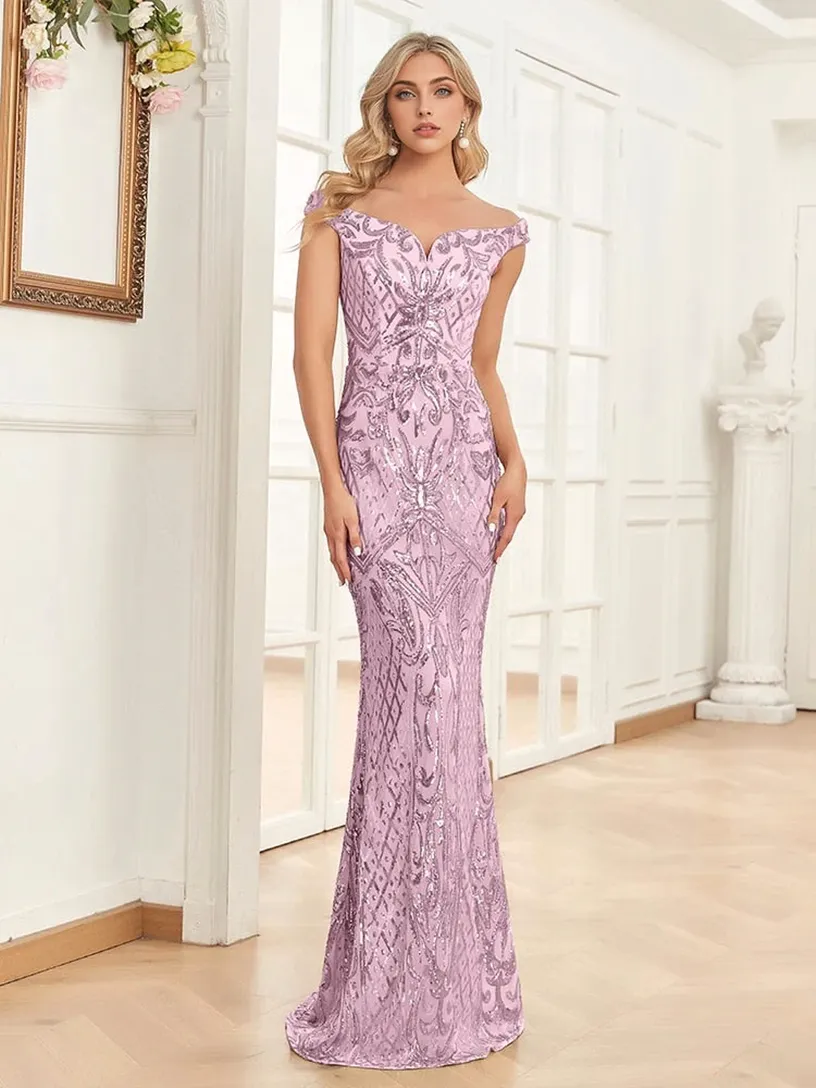JuliaFashion - 2024 V-Neck Light Silver Sequin Luxury Prom Gown Dresses